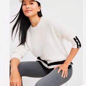 Lou & Grey White and Black Crew Neck Sweater